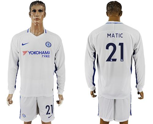 Chelsea #21 Matic Away Long Sleeves Soccer Club Jersey